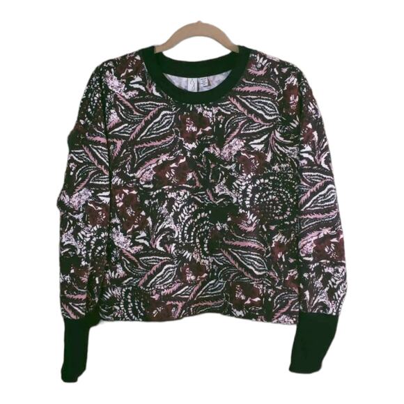 Joie Caleigh Burgundy Floral Drop Shoulder Cropped Pullover Thumbholes Women's M - Picture 2 of 7